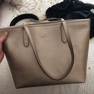 Gold coach tote